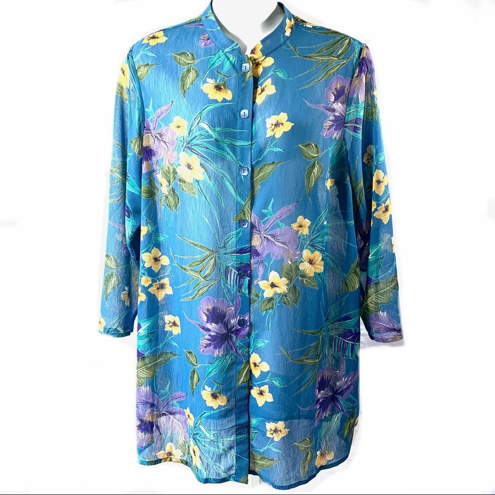 Beautiful Susan Graver Duster Tunic Top Sz 1X Blue